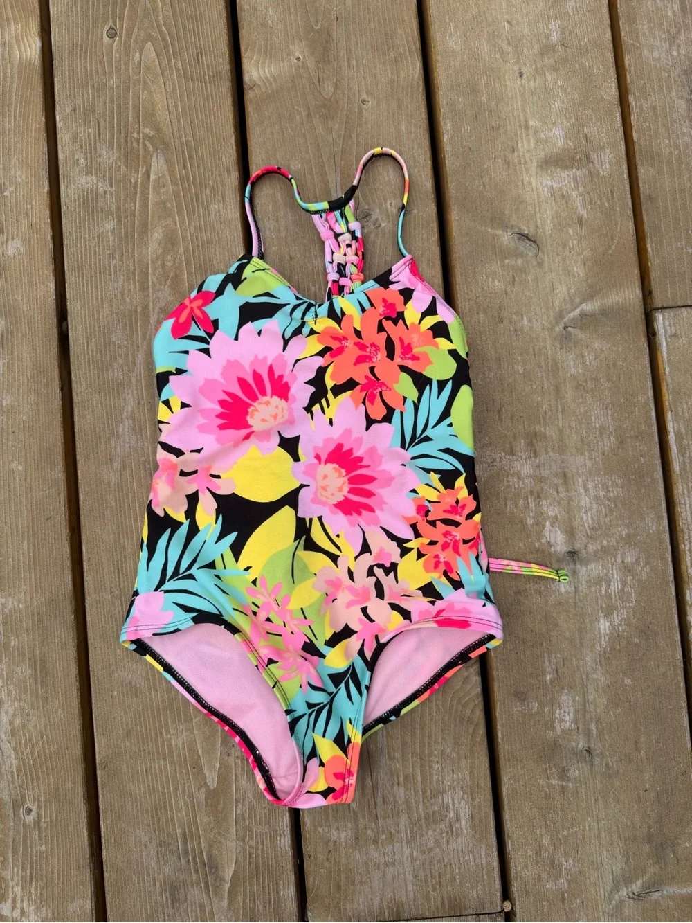art class Neon Floral Racerback One-Piece Swimsuit in Pink, Yellow & Aqua